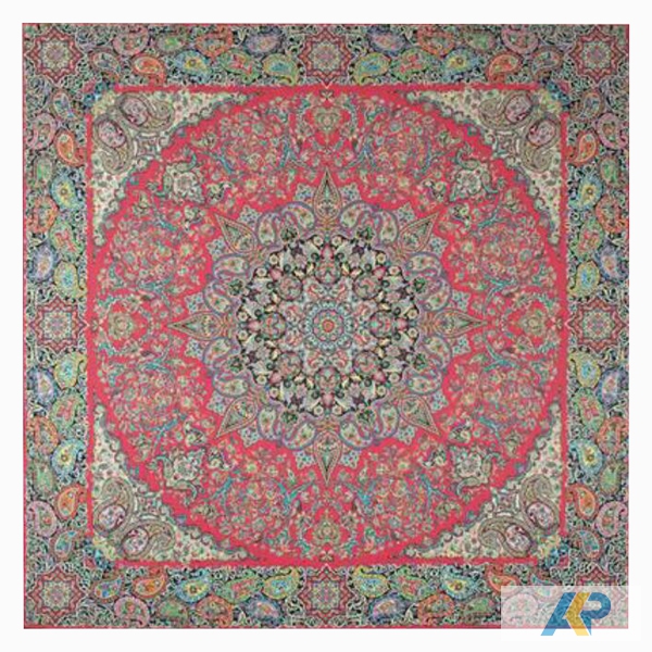 ترمه طرح همایونی قرمز روشن مربع سایز 100 * 100